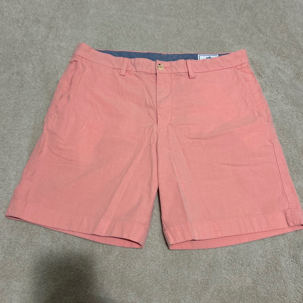 Southern Tide Shorts Mens W34 8in coral Pink  Stretch Flat Front Preppy